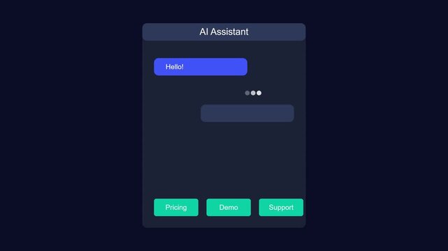 Ai assistant chatbot interface with interactive buttons and typing animation for saa s and customer support web applications