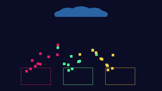 Animated data sorting concept: cloud computing and categorization motion organization