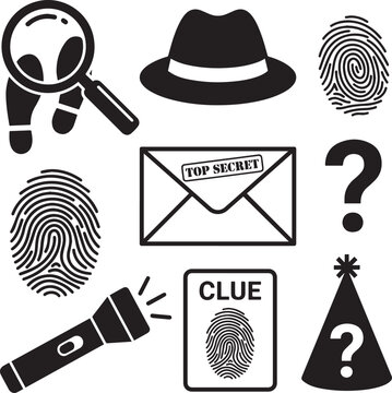 Birthday mystery elements with magnifying glass and clue for celebration concept vector illustration