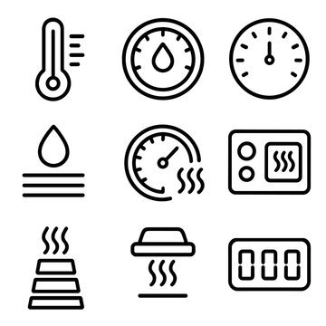 Icon digital intensity set droplet readout automatic sauna vector hygrometer clock control