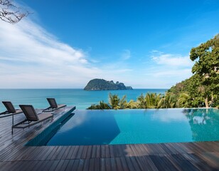 Obraz premium relaxing poolside retreat overlooking the serene waters of koh phayam island in thailand