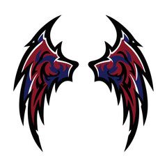 Naklejka premium Stylized gothic wings with intricate tribal patterns and bold black monoline outlines isolated on a white background, fantasy and dark aesthetic concept