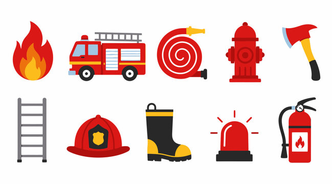 Collection of Firefighting Equipment and Symbols.