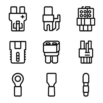 Terminal battery icon spaced connector no vector modern set icons characters