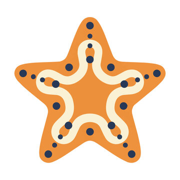 A stylized vibrant orange sea star with cream wavy patterns and navy blue accents, isolated on white, flat graphic design concept