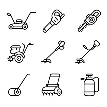 Sprayer icons blower gardening icon lawn trimmer brush tiller tool string vector