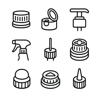 Vector bottle screw icon snap straw caps nozzle cap pump sprayer twist