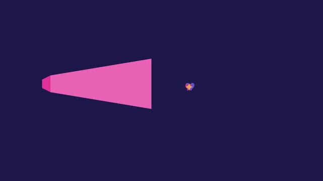 Minimalist pink megaphone animation with pulsing heart on dark blue background, speaker announcement love