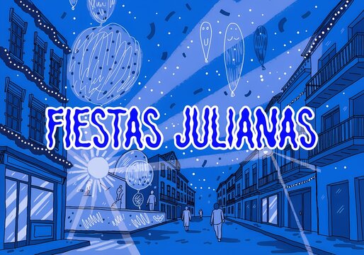 Ilustraci&oacute;n azul de Fiestas Julianas de Guayaquil-Ecuador