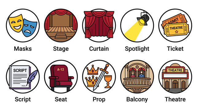 Theatrical Icons and Stage Elements Collection.