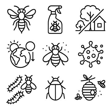 Characters vector bee chinese no cyrillic icons threat grid icon varroa labels