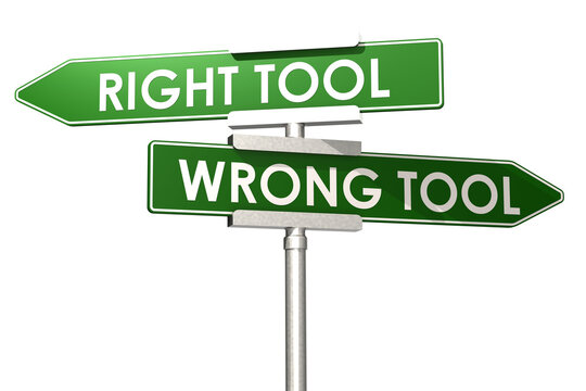 Right and wrong tool on road sign 3d renderin