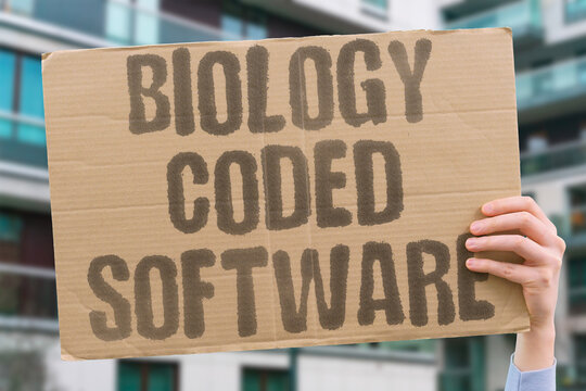 "Biology coded software" Genetic instructions written like computer programs. PROGRAMMED. CODE. ALGORITHM. SYNTHETIC. DIGITAL.