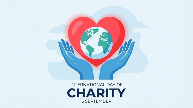 An illustrative depiction showing blue hands holding a globe inside a large red heart for International