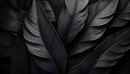 Fototapeta premium textures of abstract black leaves for tropical leaf background flat lay dark nature concept tropical leaf digital ai