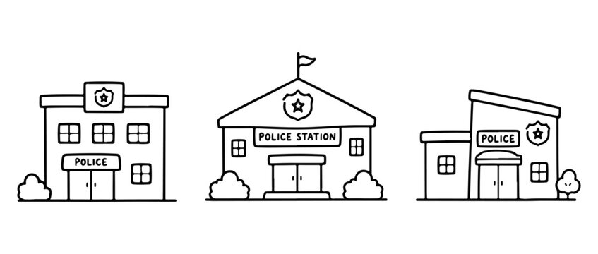 Police doodle set. Hand drawn doodle set on white background