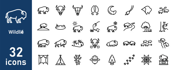 Set of 32 wildlife and buffalo icons © liubomir118809