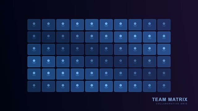 Visualizing a digital dashboard where remote team synergy is represented through a pulsing grid of interconnected squares appearing on a dark background for business data visualization.