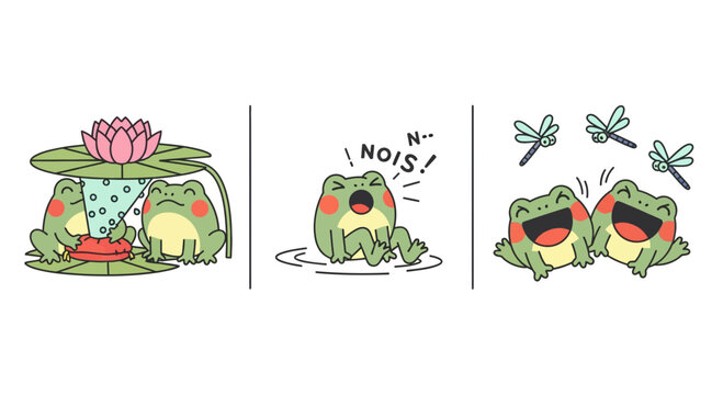 Funny Cartoon Prankster Frog Characters Comic Strip Illustration