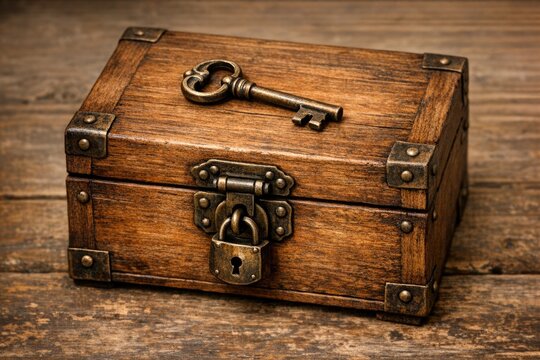 A simple wooden box adorned with a key on top, perfect for various uses such as storage or decoration