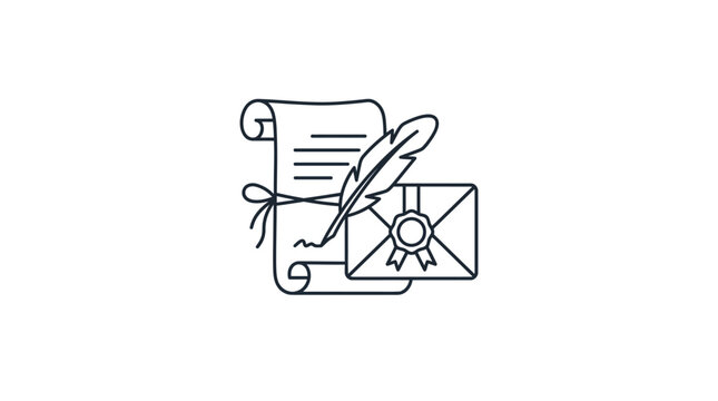 Scroll and Envelope with Feather Quill Icon