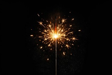 Fototapeta premium Close-up shot of a single sparkler on a dark, black background
