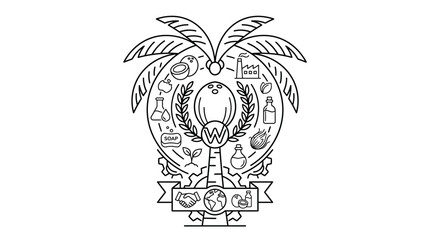 Fototapeta premium Coconut Industry Line Art Logo Design