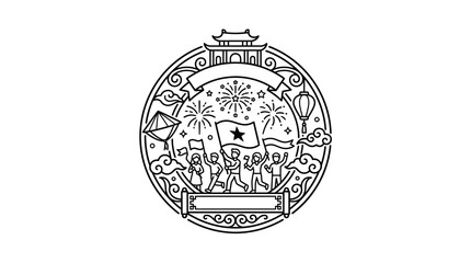 Fototapeta premium Vietnam National Day Celebration Emblem Line Art