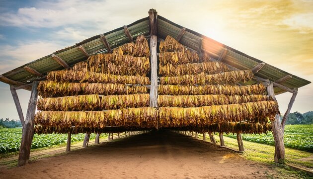 tobacco barn hanging leaves drying in wooden structure agriculture farming