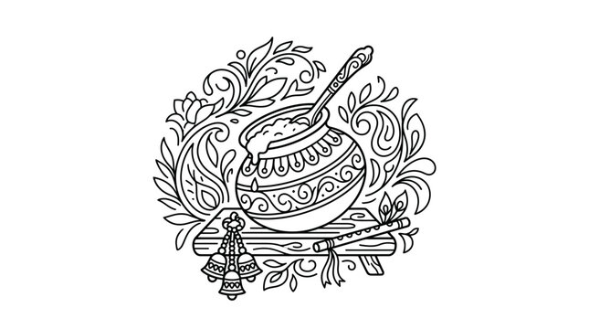 Janmashtami Dahi Handi Line Art Illustration