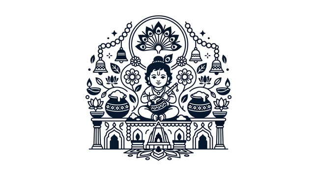 Little Lord Krishna Illustration for Janmashtami Festival