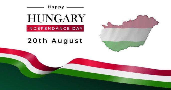 Hungary Independence Day motion graphics. Banner with map and waving flag of Hungary. National patriotic holiday celebration. Freedom, sovereignty and unity. Animated cartoon