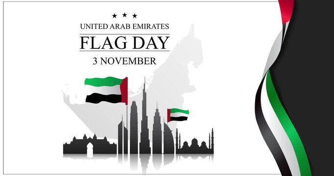 United Arab Emirates Flag Day motion design. Celebration of November 3 honoring national flag, unity and patriotism of UAE. Animated graphics