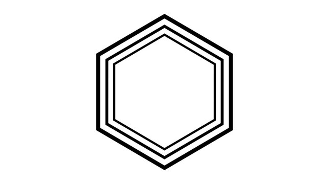 Geometric Hexagon Outline Frame with Triple Concentric Lines on White Background Simple Minimalist Design