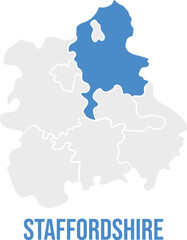Fototapeta premium Staffordshire ceremonial county map, highlighted in West Midlands, UK, simplified flat design, vector illustration with label