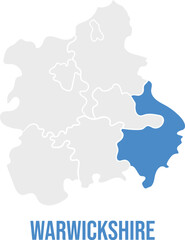 Fototapeta premium Warwickshire ceremonial county map, highlighted in West Midlands, UK, simplified flat design, vector illustration with label