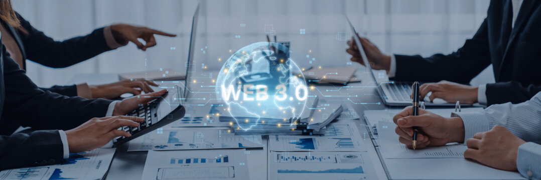 Concept of Web 3.0, the next generation of the internet. This technology represents a decentralized global network built on blockchain, enabling new digital experiences. Fermion