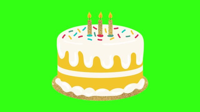 Shiny birthday cake with meses and cream topping animation