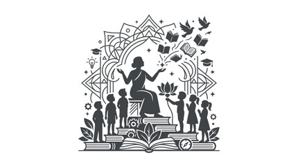 Obraz premium Teacher and Students Education Concept Vector Illustration