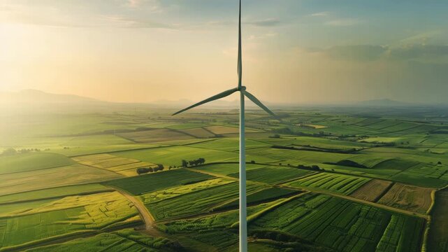 Wind Turbine Generating Renewable Energy Across a Scenic Agricultural Landscape