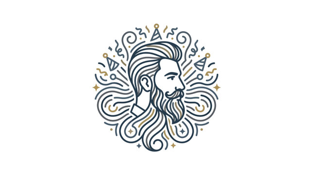 Minimalist Hipster Man Portrait with Decorative Swirls