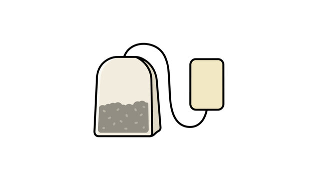 Minimalist vector illustration of a single tea bag with string and tag on a white background