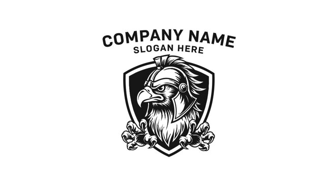 Viking warrior logo with eagle shield and laurel wreath on white background