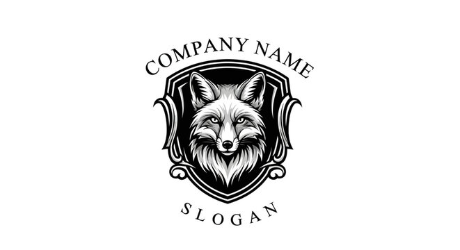 A fox's head is illustrated in a shield with company name and slogan