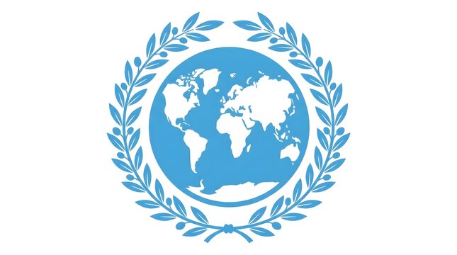 Globe with Olive Wreath &mdash; Sky Blue White Unity United Nations Elegant Flat Vector