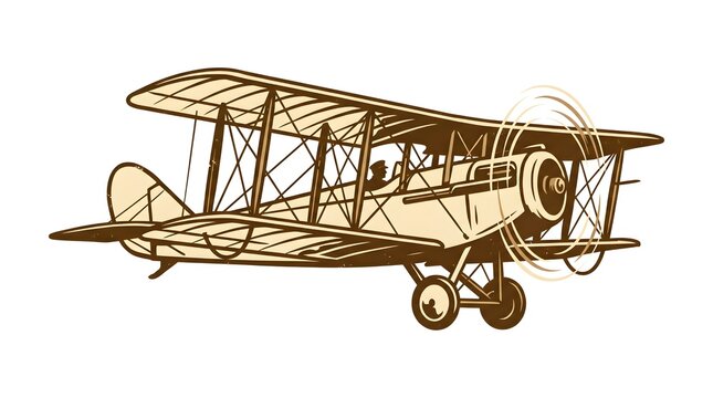Vintage Biplane Side Silhouette &mdash; Sepia Cream Wright Brothers Day Bold Vintage Vector