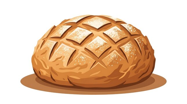 Artisan Bread Loaf Scored Crust &mdash; Golden Brown Flour Dust Homemade Bread Flat Vector