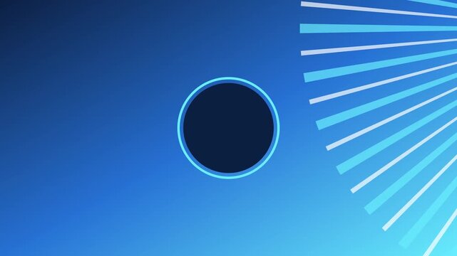 Abstract blue motion background, with rotating radial, light rays and, central circle