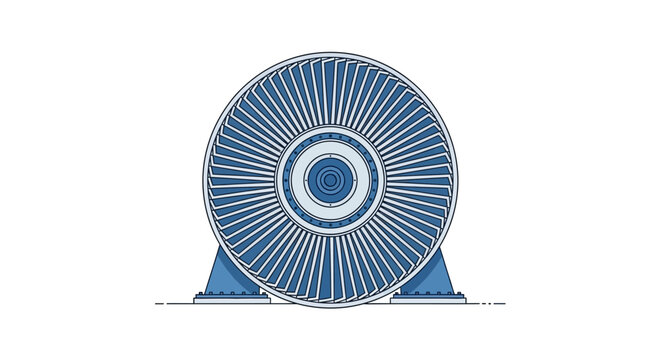 Industrial electric motor stator or turbine generator blue technical vector illustration, heavy machinery equipment isolated on white