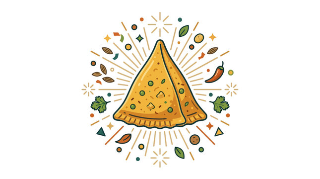 Illustration of Crispy Indian Samosa with Spices
